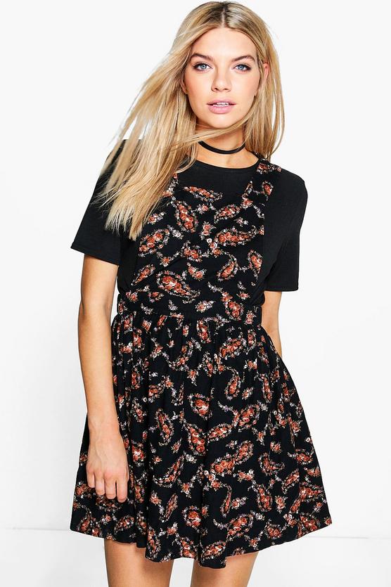 Sophia Floral Printed Cord Pinafore Dress